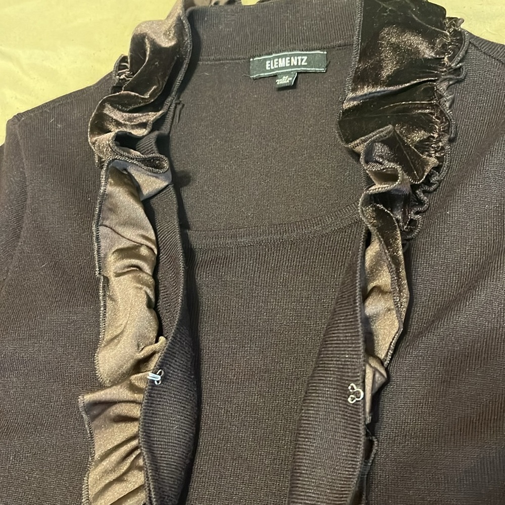 Elementz Women’s evening jacket with built-in top and velvet frill brown size M - Picture 6 of 12